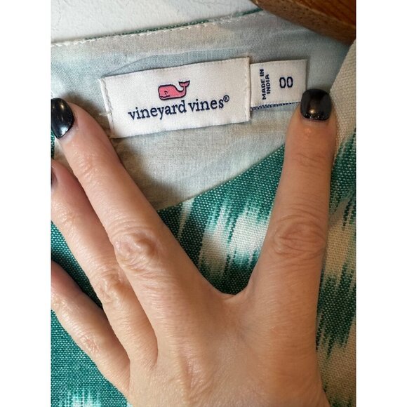 Vineyard Vines Dress Women 00 Green White Ikat Fit And Flare Mini Preppy Boho - Picture 8 of 10